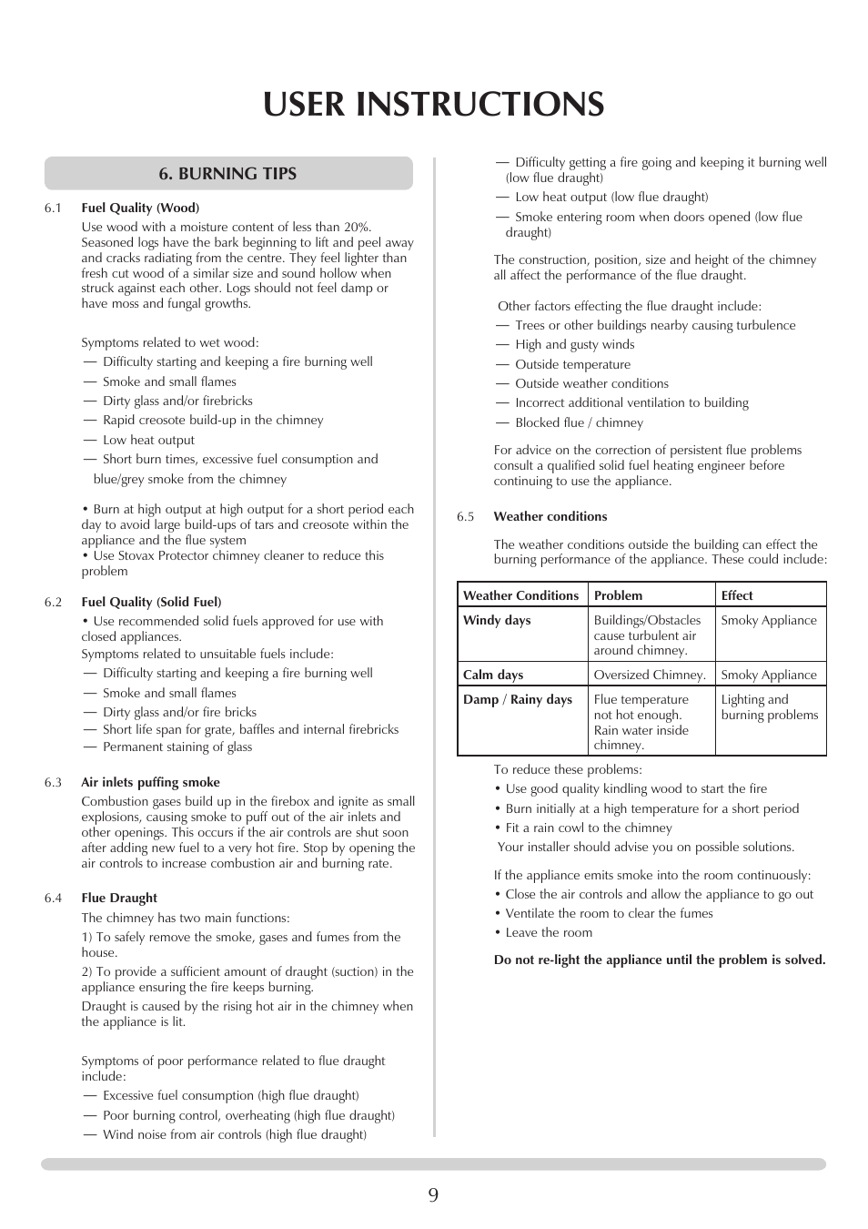 User instructions, Burning tips | Stovax PM235 RV66AVC User Manual | Page 9 / 38