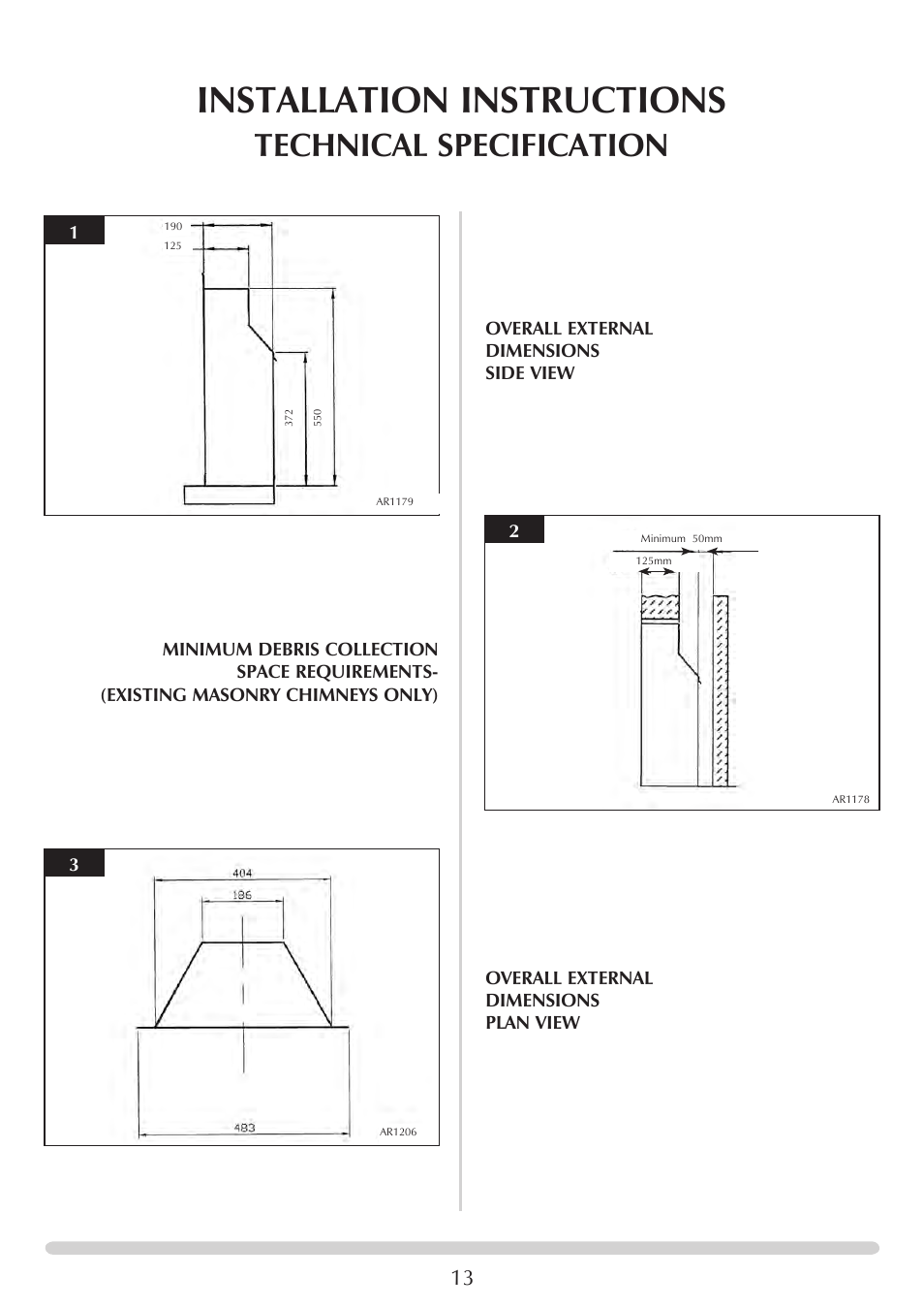 Installation instructions, Technical specification | Stovax PR0741 User Manual | Page 13 / 34