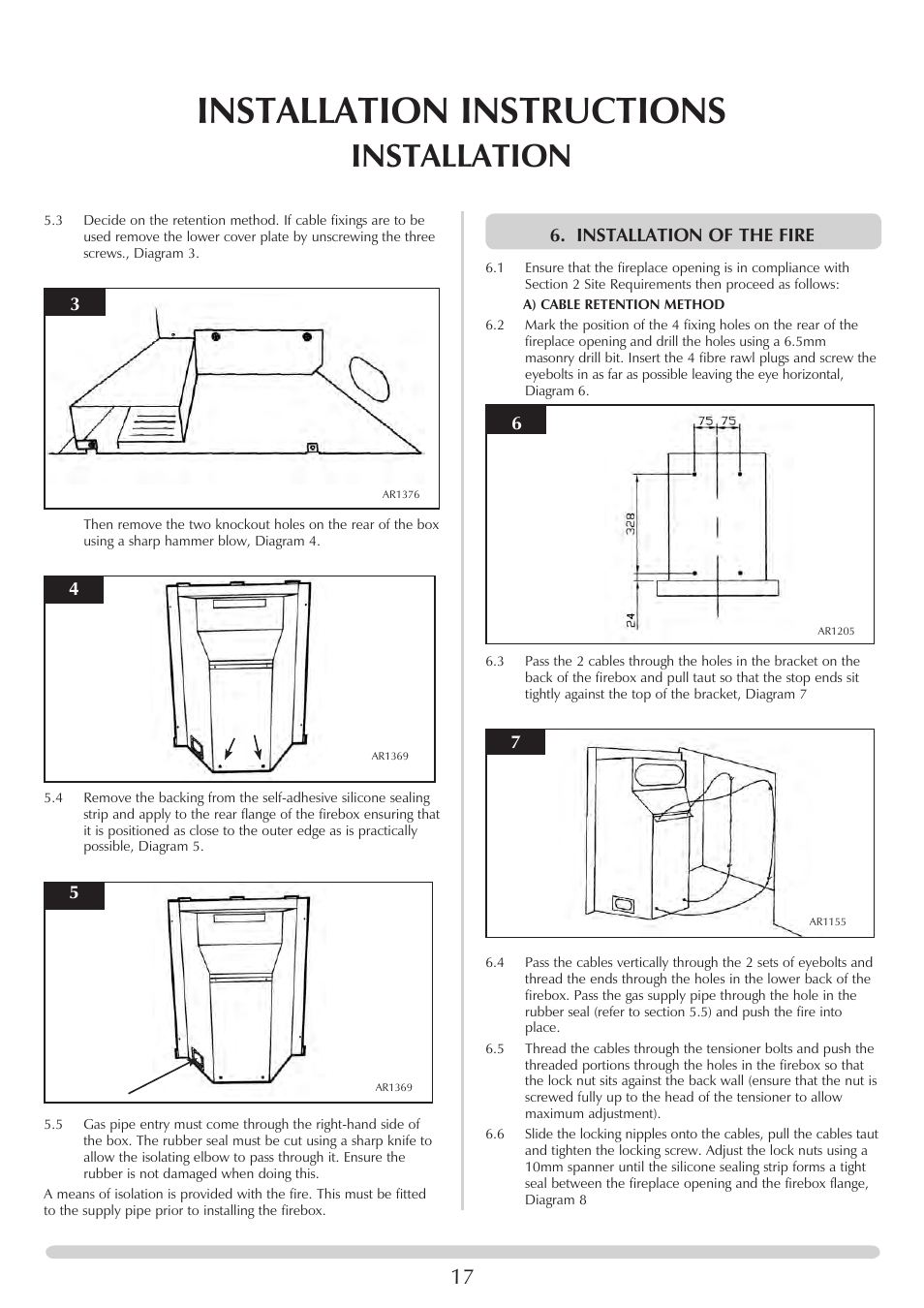 Installation instructions, Installation, Installation of the fire | Stovax PR0741 User Manual | Page 17 / 34