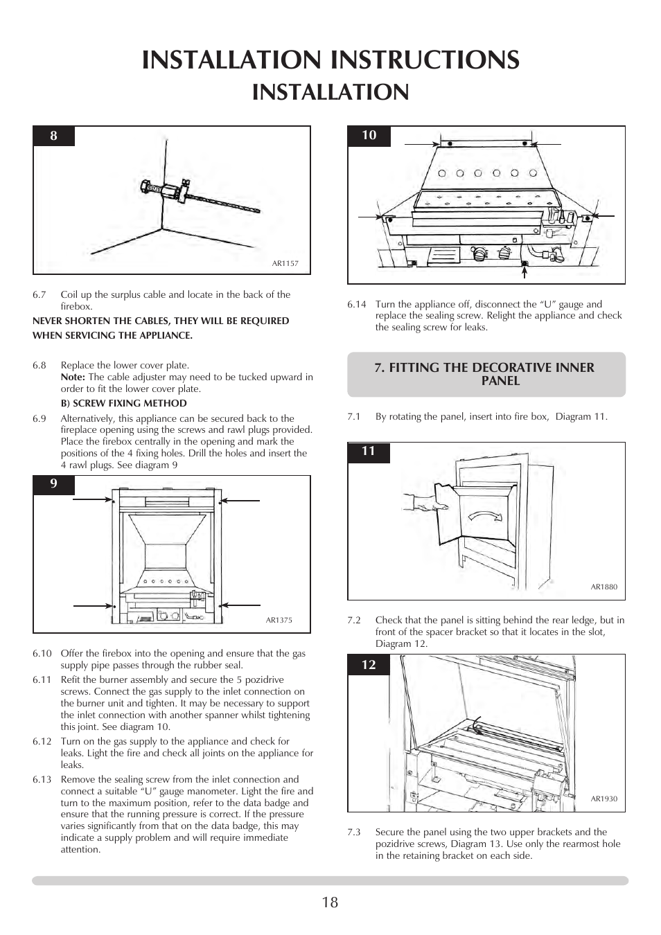 Installation instructions, Installation, Fitting the decorative inner panel | Stovax PR0741 User Manual | Page 18 / 34