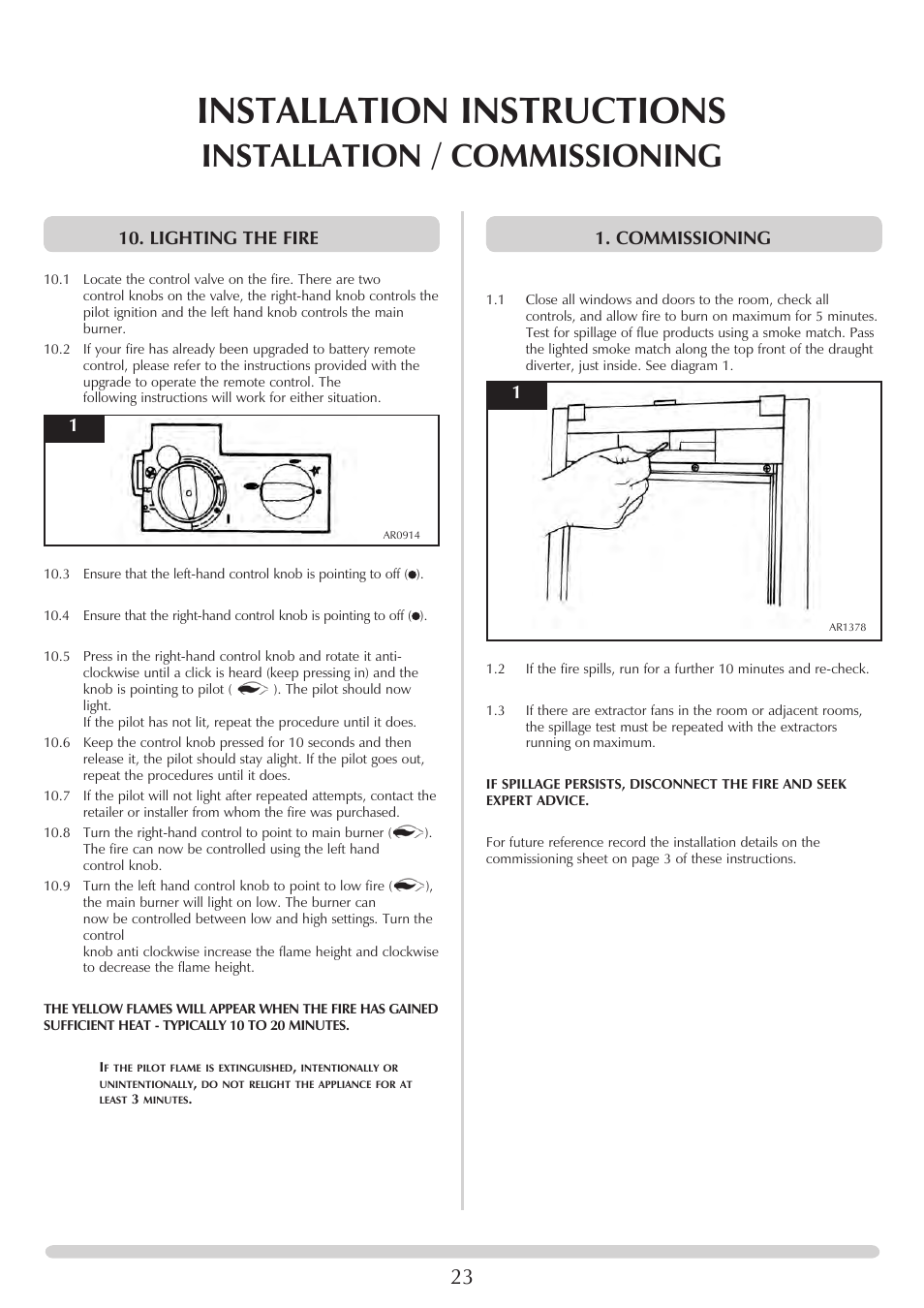 Installation instructions, Installation / commissioning, Lighting the fire | Commissioning | Stovax PR0741 User Manual | Page 23 / 34