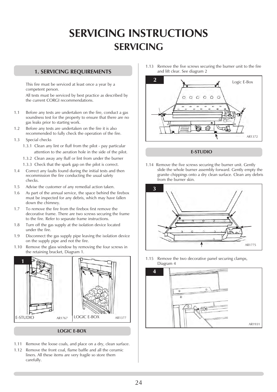 Servicing instructions, Servicing, Servicing requirements | Stovax PR0741 User Manual | Page 24 / 34