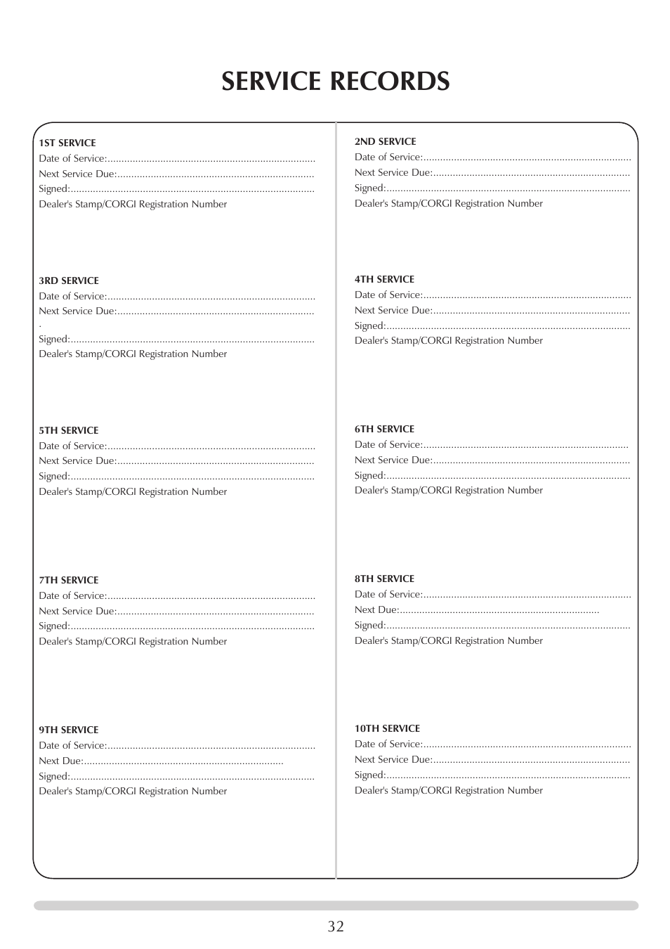 Service records | Stovax PR0741 User Manual | Page 32 / 34