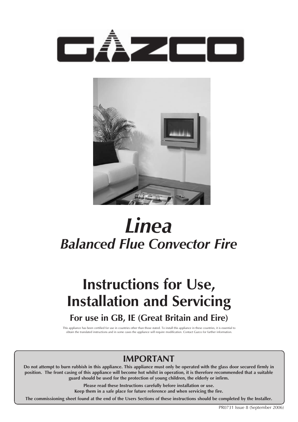 Stovax GAZCO Linea Balanced Flue Convector Fire User Manual | 25 pages