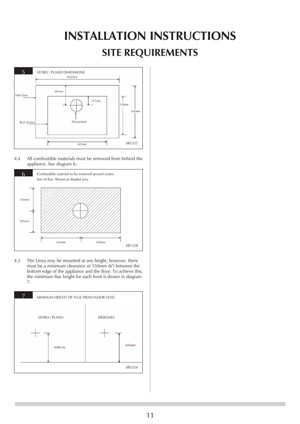 Installation instructions, Site requirements | Stovax GAZCO Linea Balanced Flue Convector Fire User Manual | Page 11 / 25