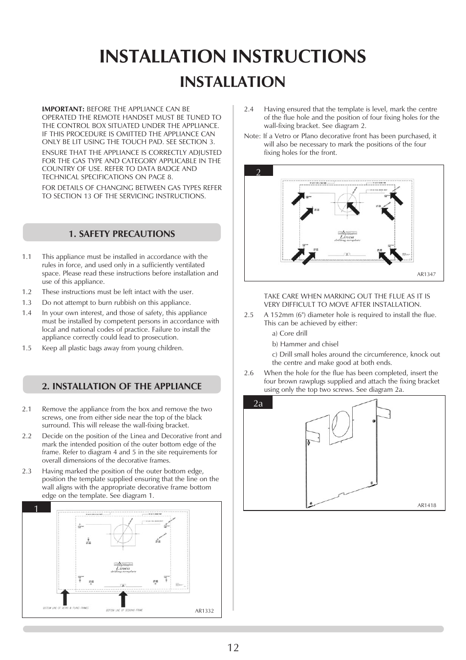 Installation instructions, Installation | Stovax GAZCO Linea Balanced Flue Convector Fire User Manual | Page 12 / 25