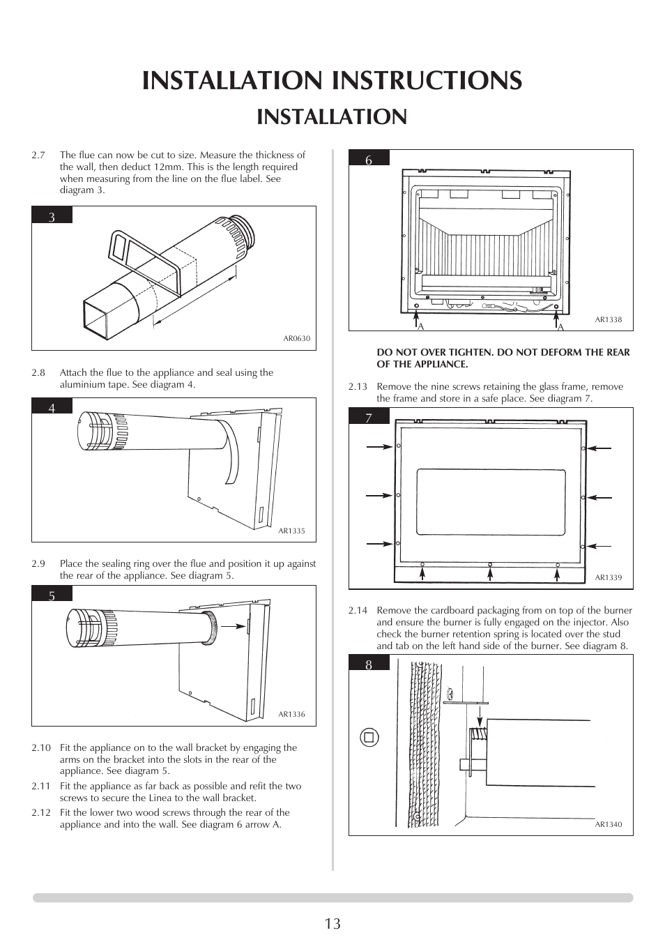 Installation instructions, Installation | Stovax GAZCO Linea Balanced Flue Convector Fire User Manual | Page 13 / 25