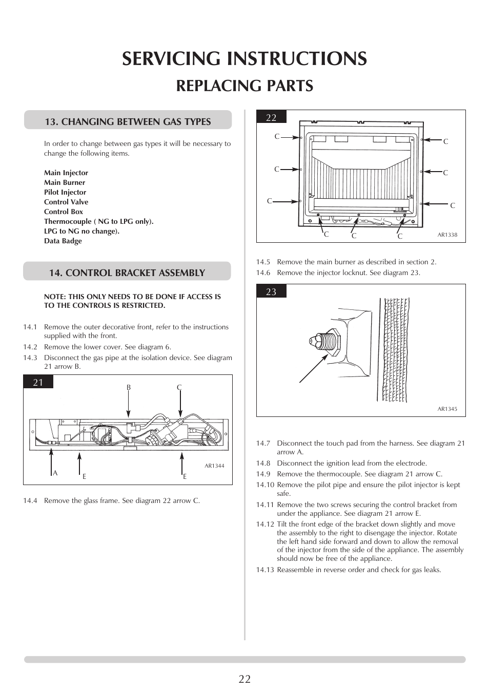 Servicing instructions, Replacing parts | Stovax GAZCO Linea Balanced Flue Convector Fire User Manual | Page 22 / 25