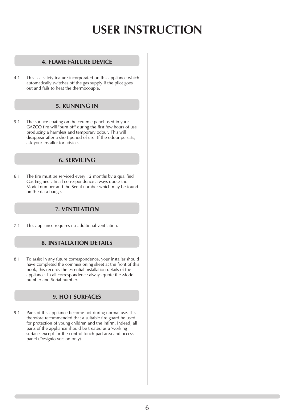 User instruction | Stovax GAZCO Linea Balanced Flue Convector Fire User Manual | Page 6 / 25