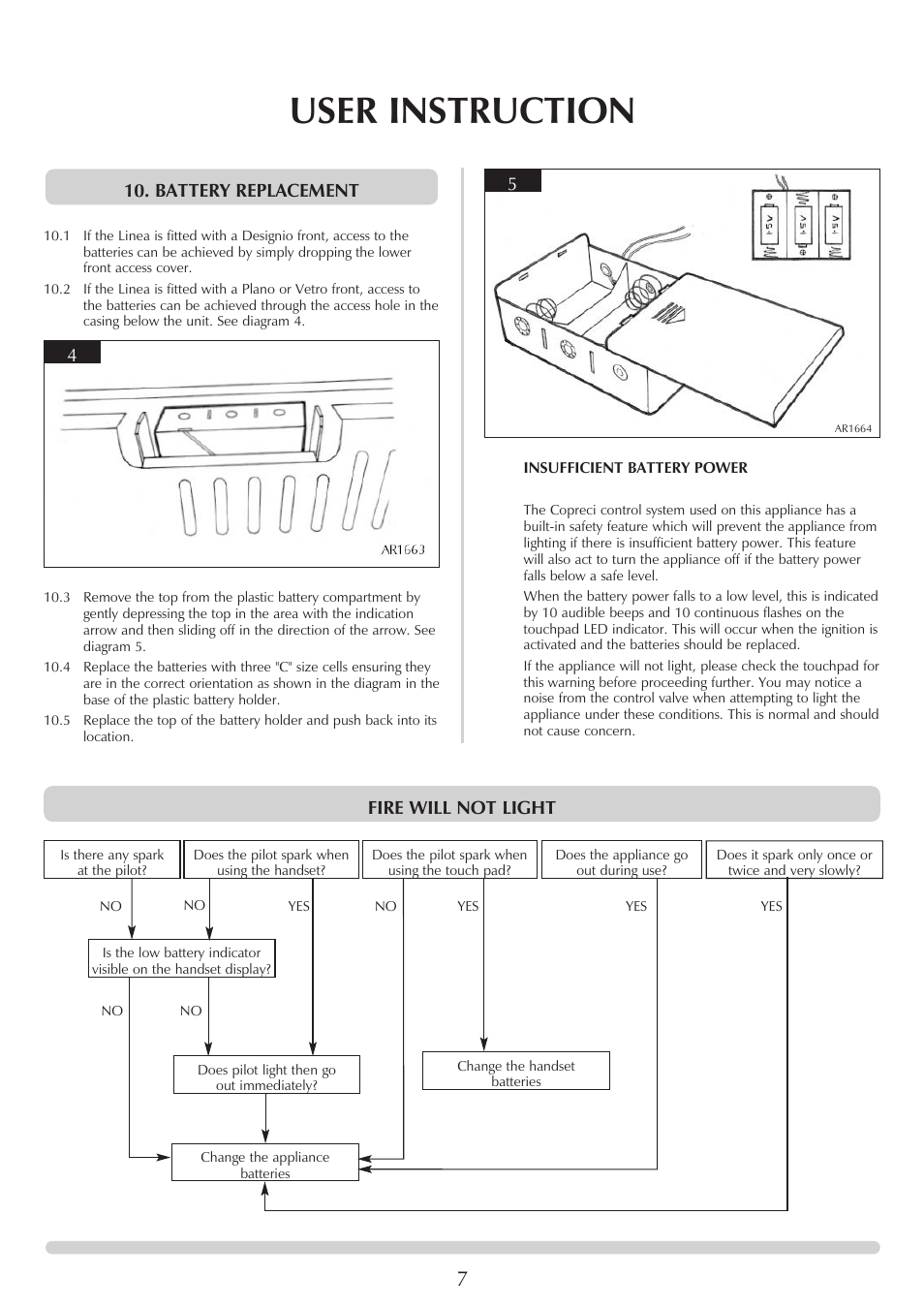 User instruction, Battery replacement fire will not light 4 | Stovax GAZCO Linea Balanced Flue Convector Fire User Manual | Page 7 / 25