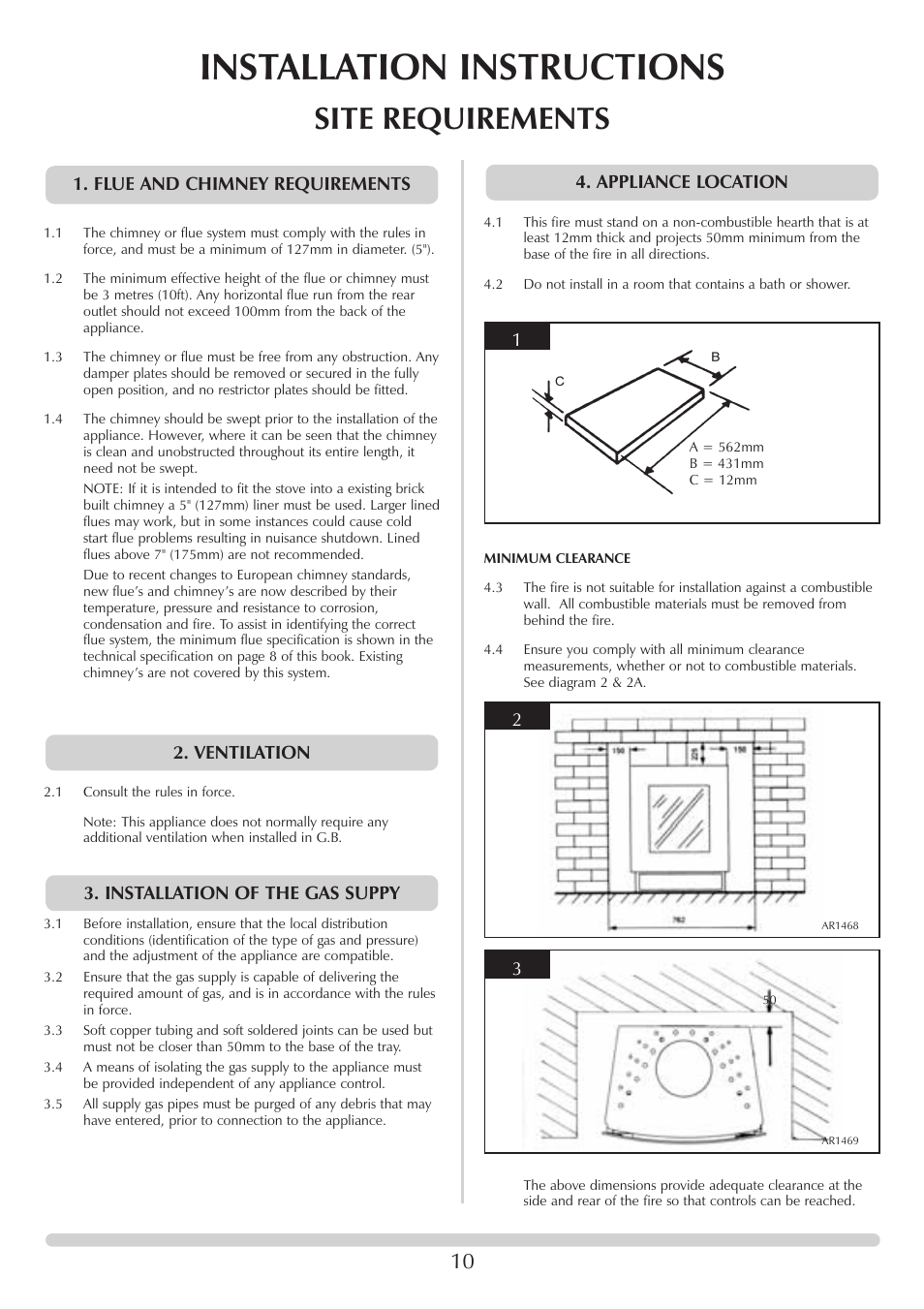 Installation instructions, Site requirements | Stovax F40 User Manual | Page 10 / 24