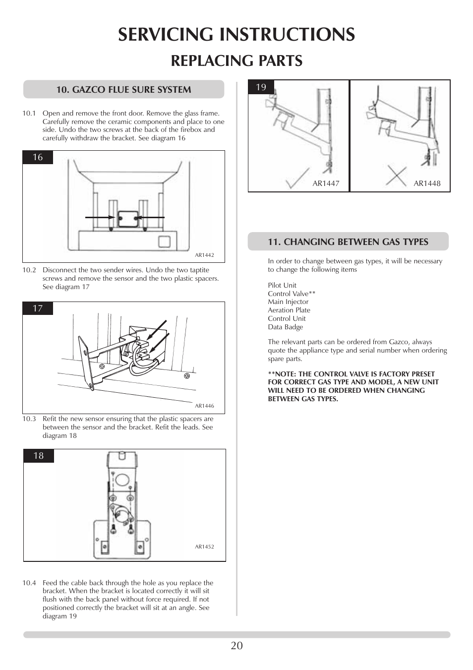 Servicing instructions, Replacing parts | Stovax F40 User Manual | Page 20 / 24