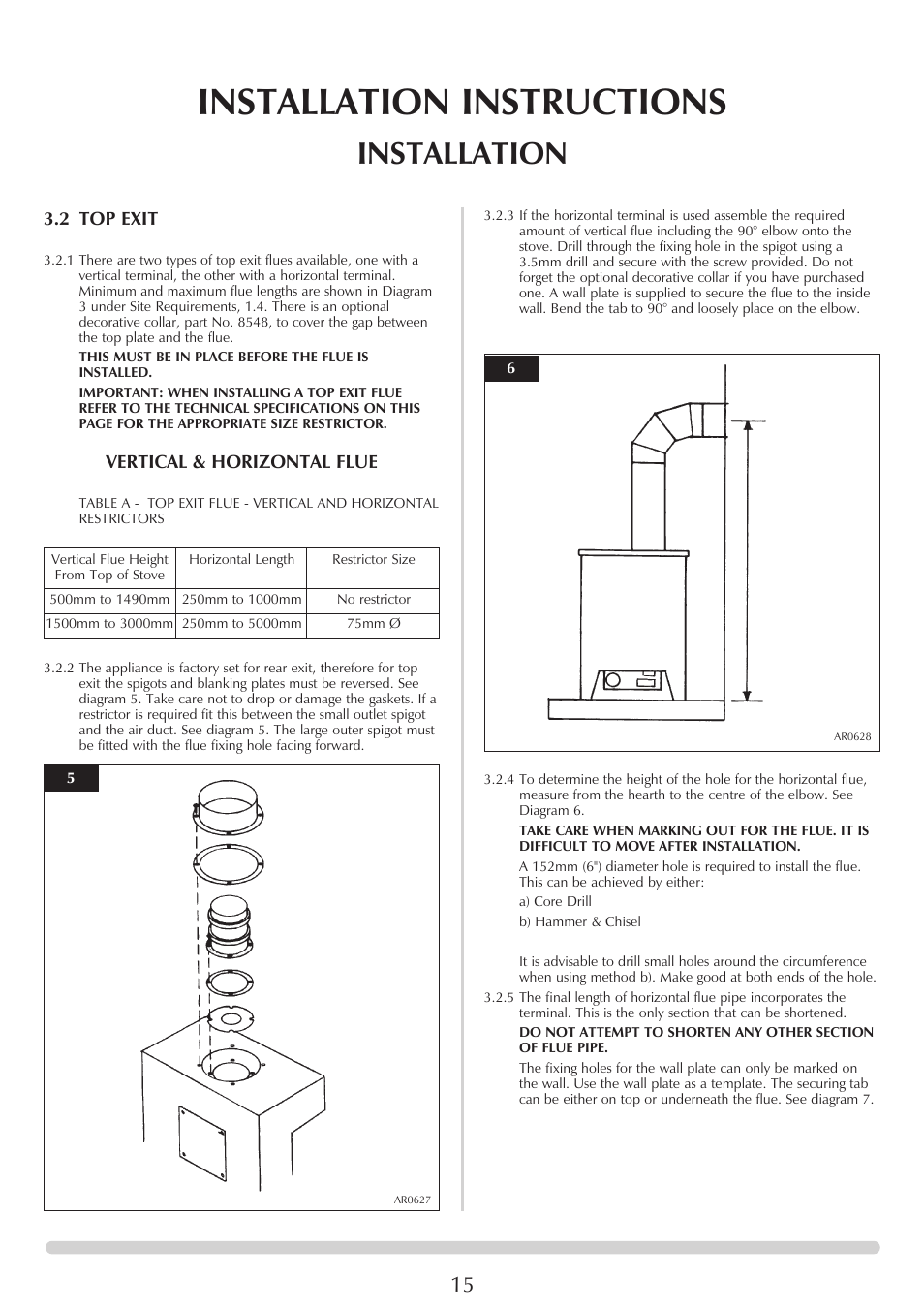 Installation instructions, Installation, 2 top exit | Vertical & horizontal flue | Stovax Clarendon & Ashdon ASHDON 8546LUC-P8546LUC User Manual | Page 15 / 27