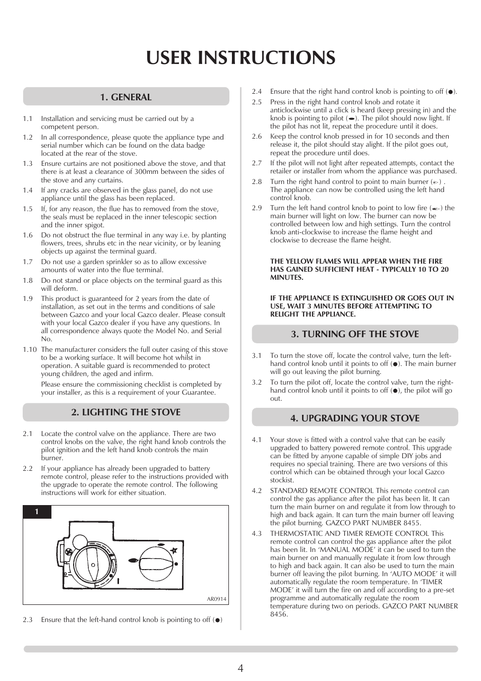 User instructions, General, Lighting the stove | Turning off the stove, Upgrading your stove | Stovax Clarendon & Ashdon ASHDON 8546LUC-P8546LUC User Manual | Page 4 / 27