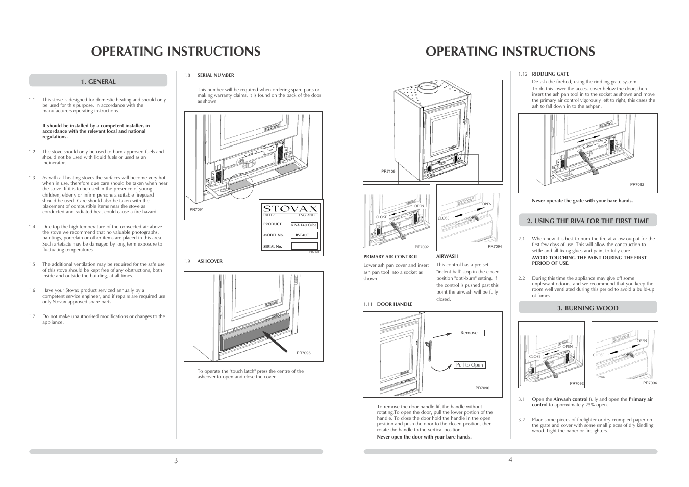 Operating instructions | Stovax RVF40C User Manual | Page 2 / 6