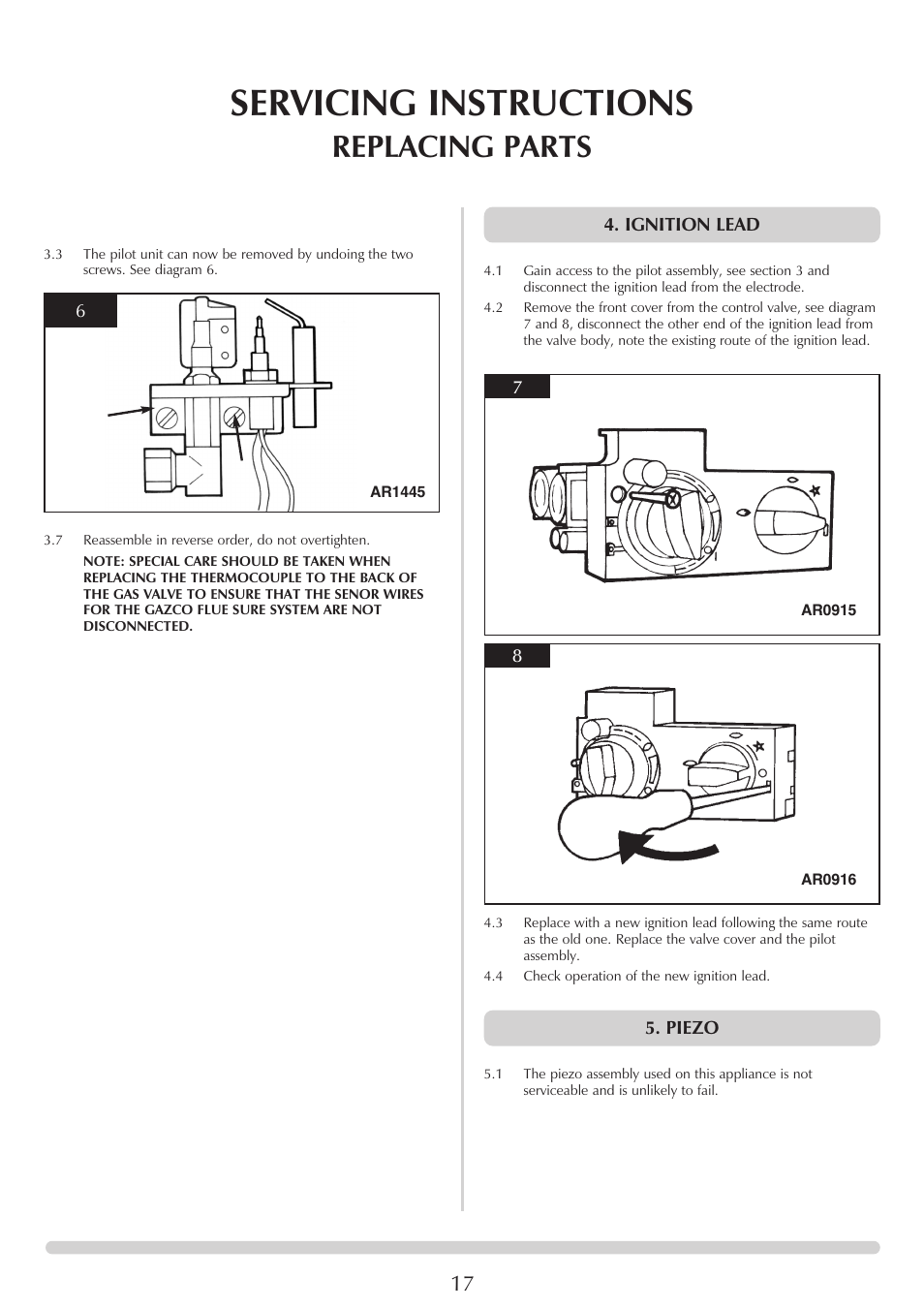 Servicing instructions, Replacing parts | Stovax 5 User Manual | Page 17 / 23