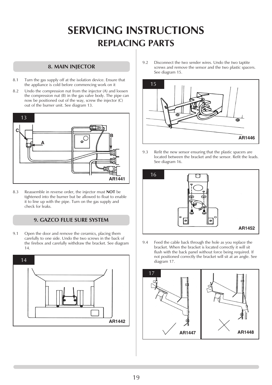 Servicing instructions, Replacing parts | Stovax 5 User Manual | Page 19 / 23