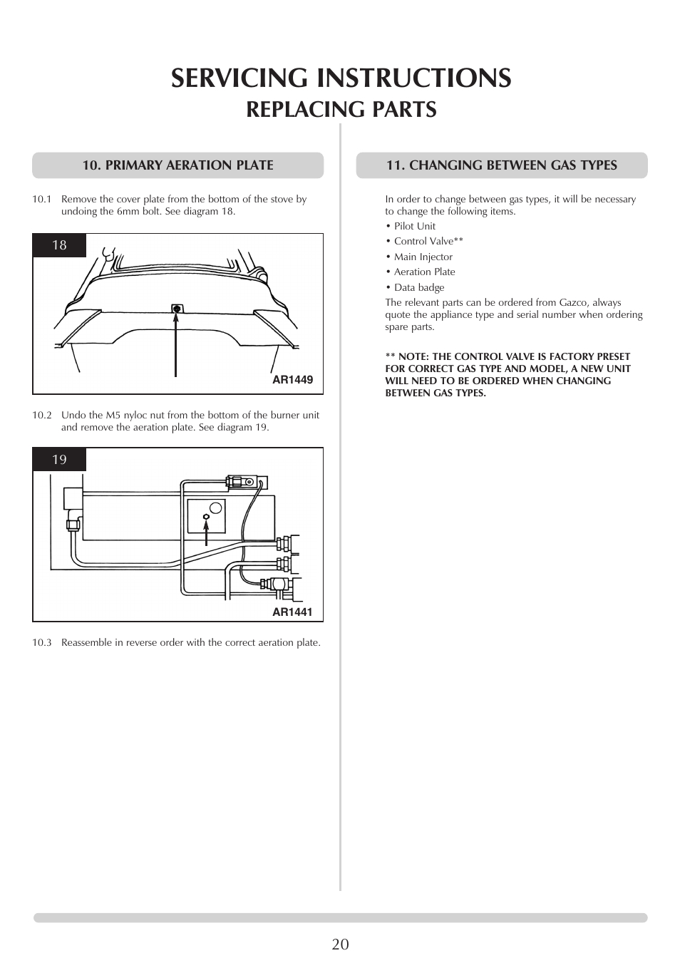 Servicing instructions, Replacing parts | Stovax 5 User Manual | Page 20 / 23