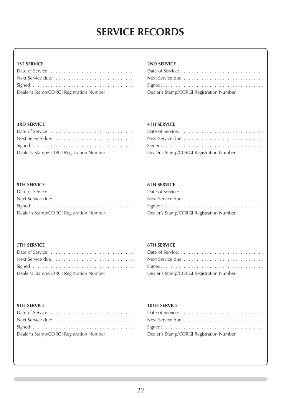 Service records | Stovax 5 User Manual | Page 22 / 23