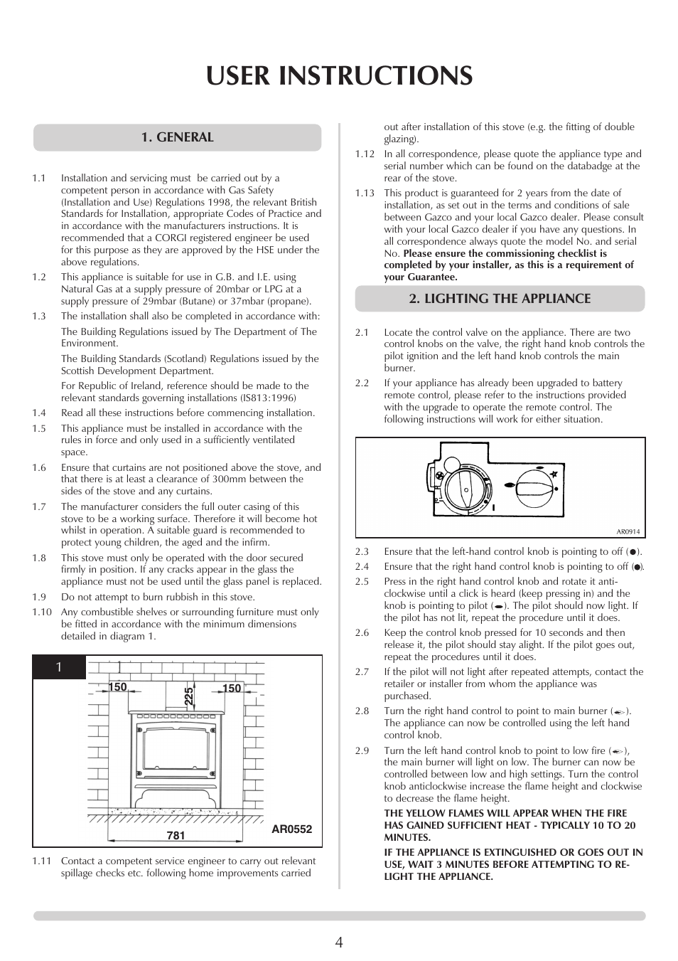 User instructions, General 2. lighting the appliance | Stovax 5 User Manual | Page 4 / 23