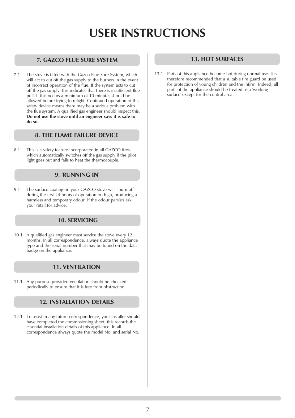 User instructions | Stovax 5 User Manual | Page 7 / 23