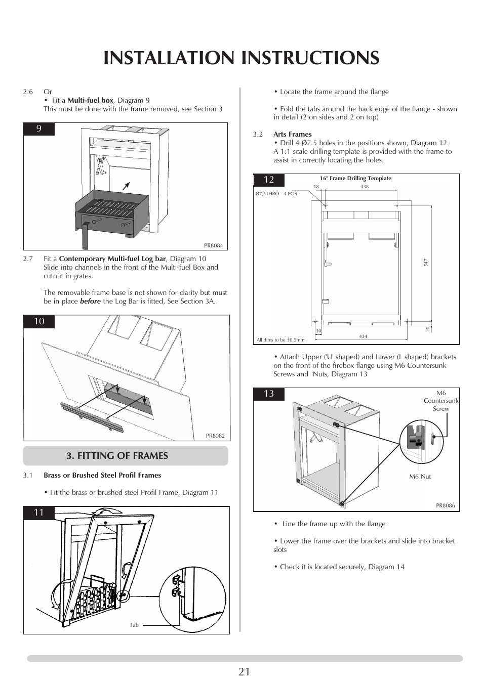 Installation instructions, Fitting of frames | Stovax Riva Open Log Burning Convector Fireboxes User Manual | Page 21 / 32