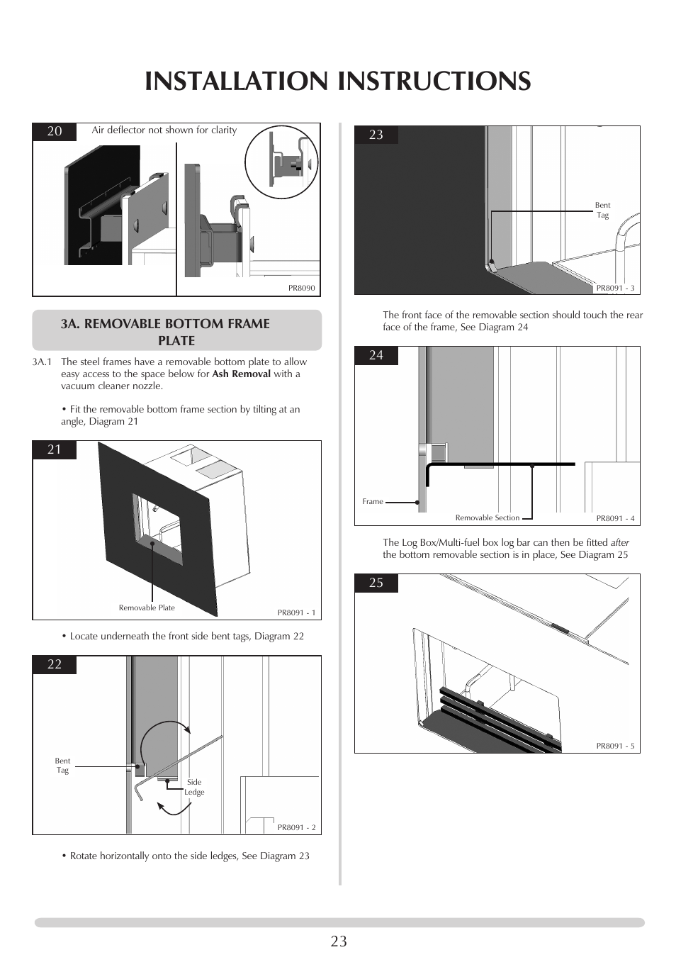 Installation instructions, 3a. removable bottom frame plate | Stovax Riva Open Log Burning Convector Fireboxes User Manual | Page 23 / 32