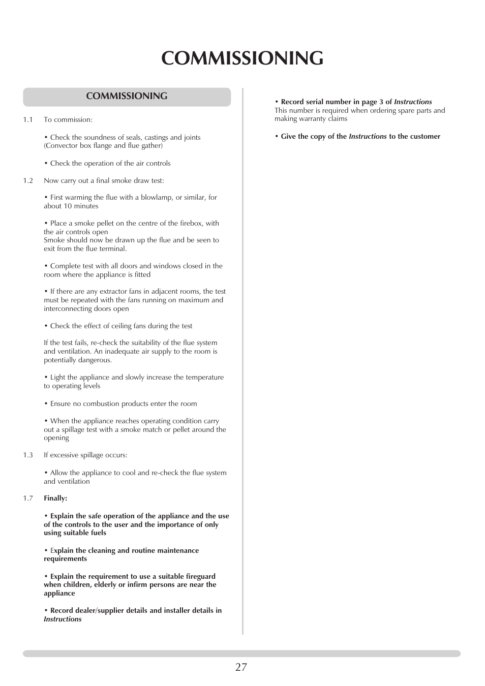 Commissioning | Stovax Riva Open Log Burning Convector Fireboxes User Manual | Page 27 / 32