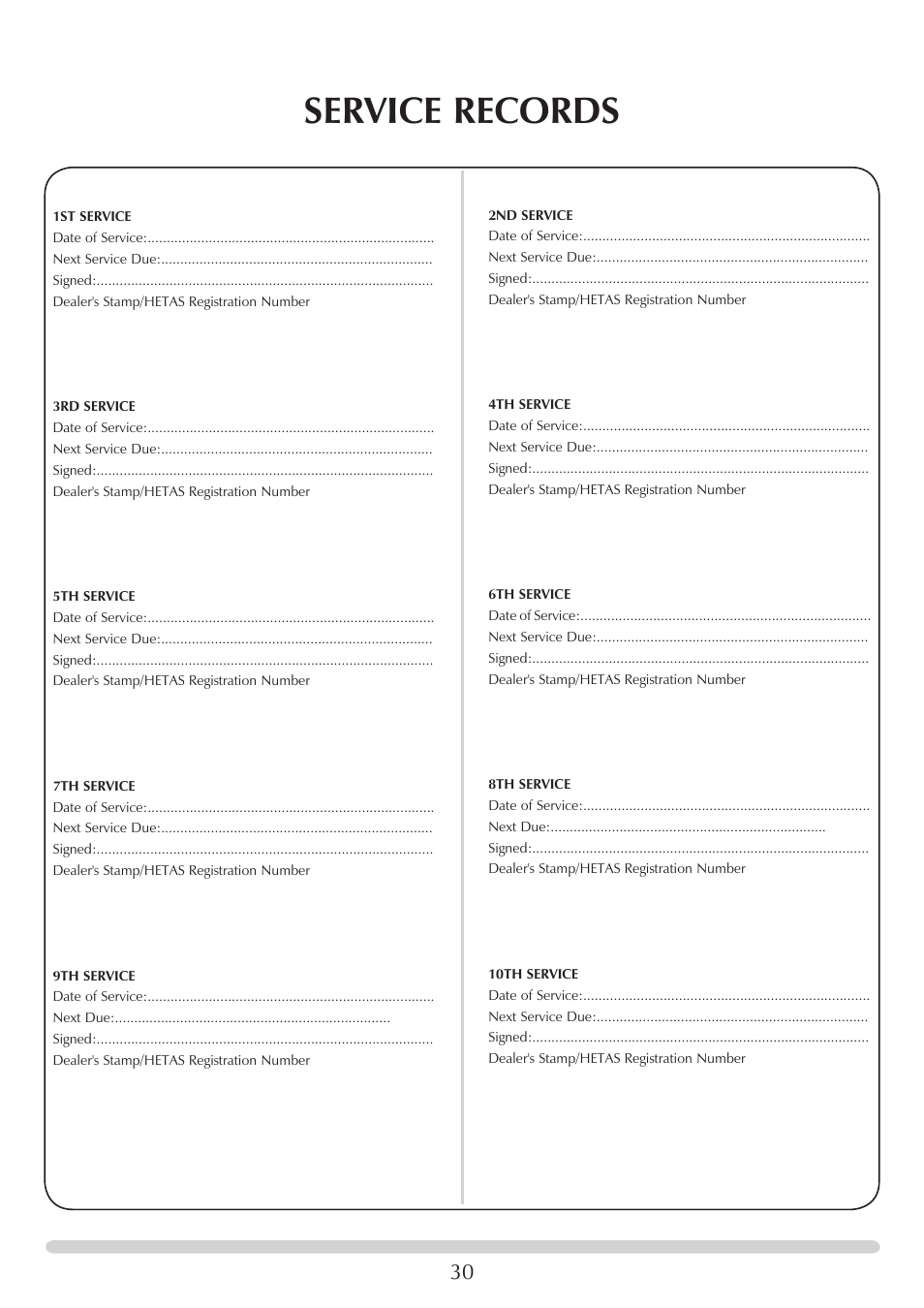 Service records | Stovax Riva Open Log Burning Convector Fireboxes User Manual | Page 30 / 32