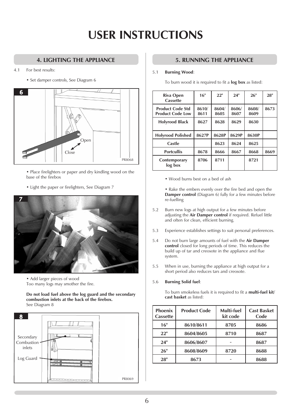 User instructions, Lighting the appliance, Running the appliance | Stovax Riva Open Log Burning Convector Fireboxes User Manual | Page 6 / 32