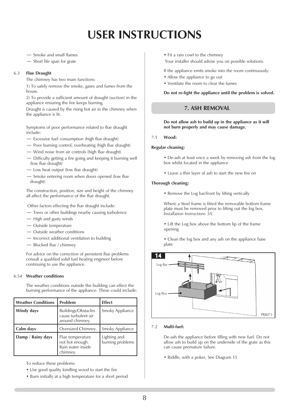 User instructions, Ash removal | Stovax Riva Open Log Burning Convector Fireboxes User Manual | Page 8 / 32