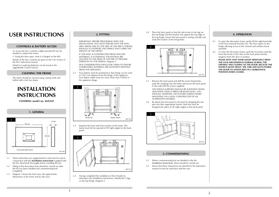 Installation, User instructions, Instructions | Stovax Steel Frame User Manual | Page 2 / 2