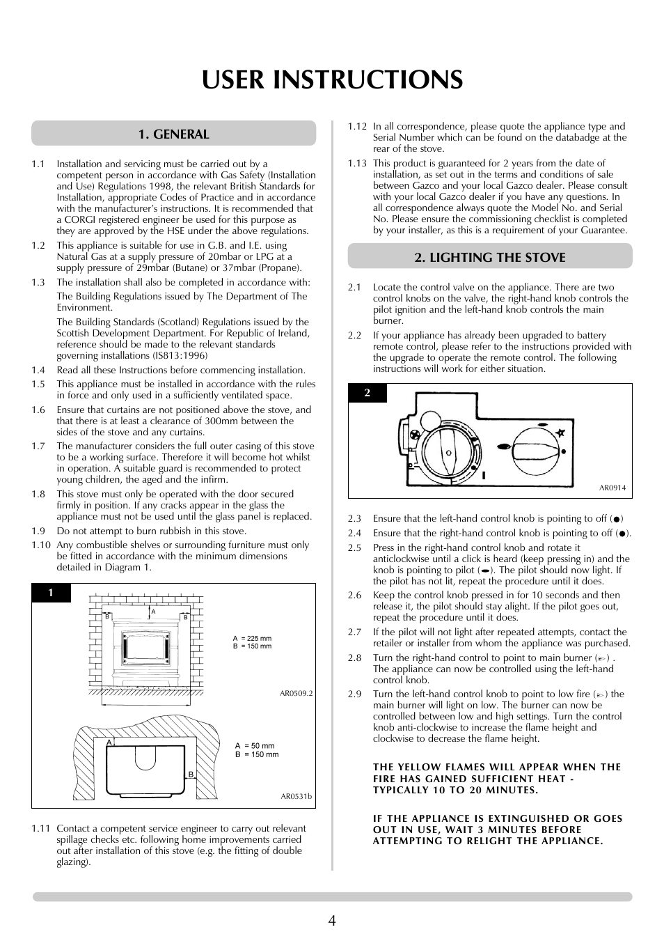 User instructions, General, Lighting the stove | Stovax Ceramica Gazco Ceremica Log Effect Stove Range User Manual | Page 4 / 24