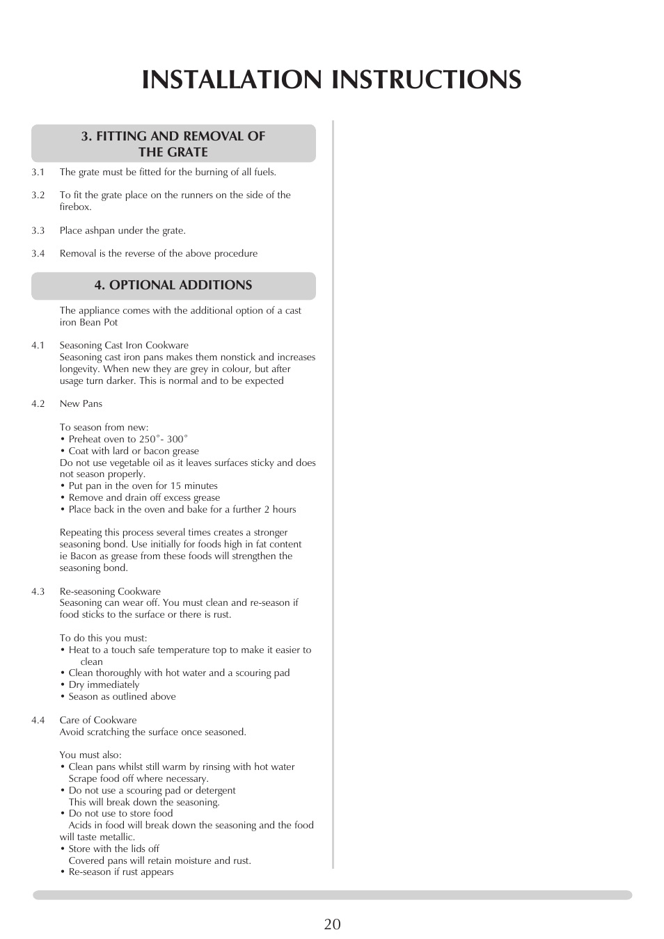 Installation instructions, Fitting and removal of the grate, Optional additions | Stovax REGENCY 1000 User Manual | Page 20 / 26
