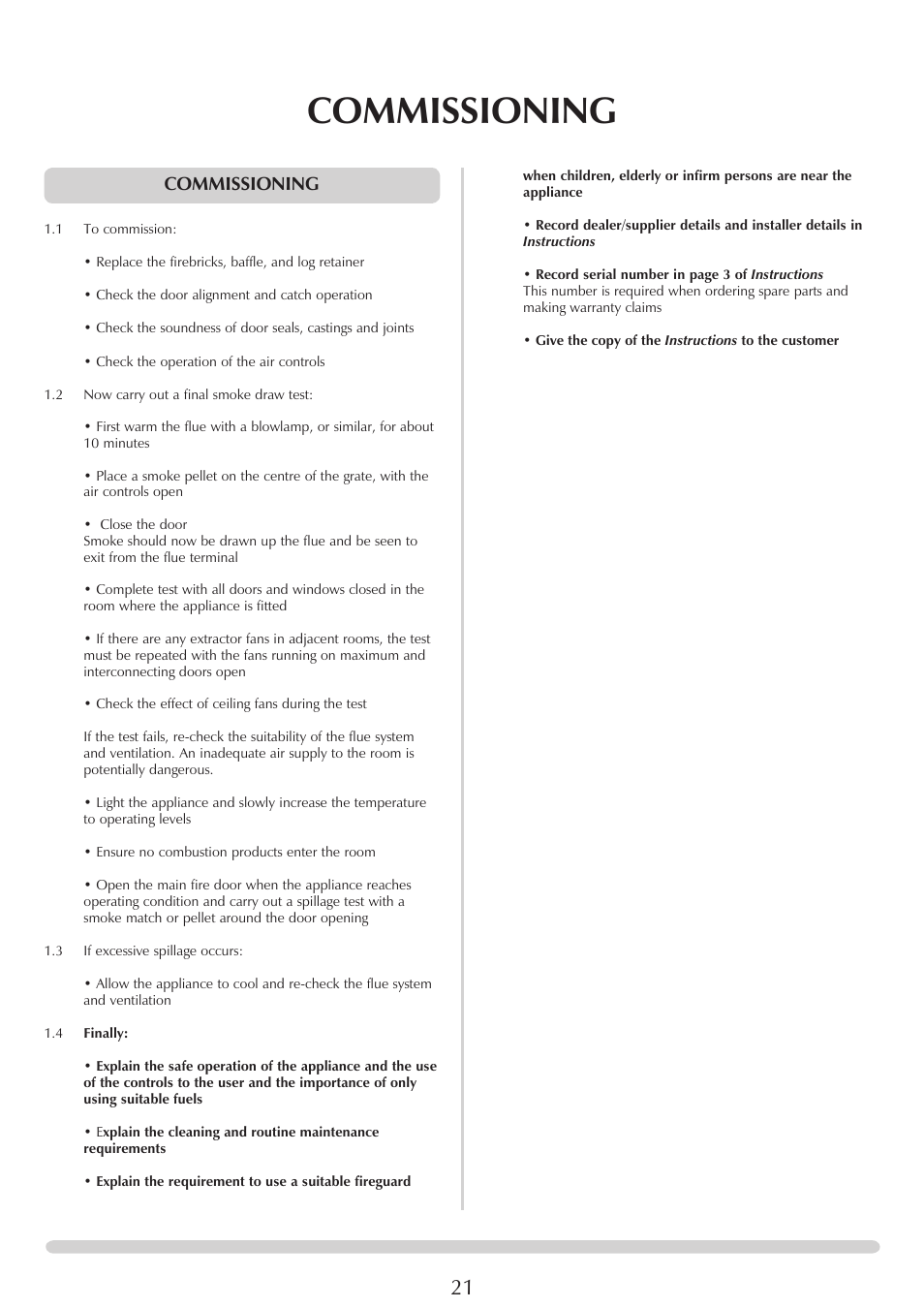 Commissioning | Stovax REGENCY 1000 User Manual | Page 21 / 26