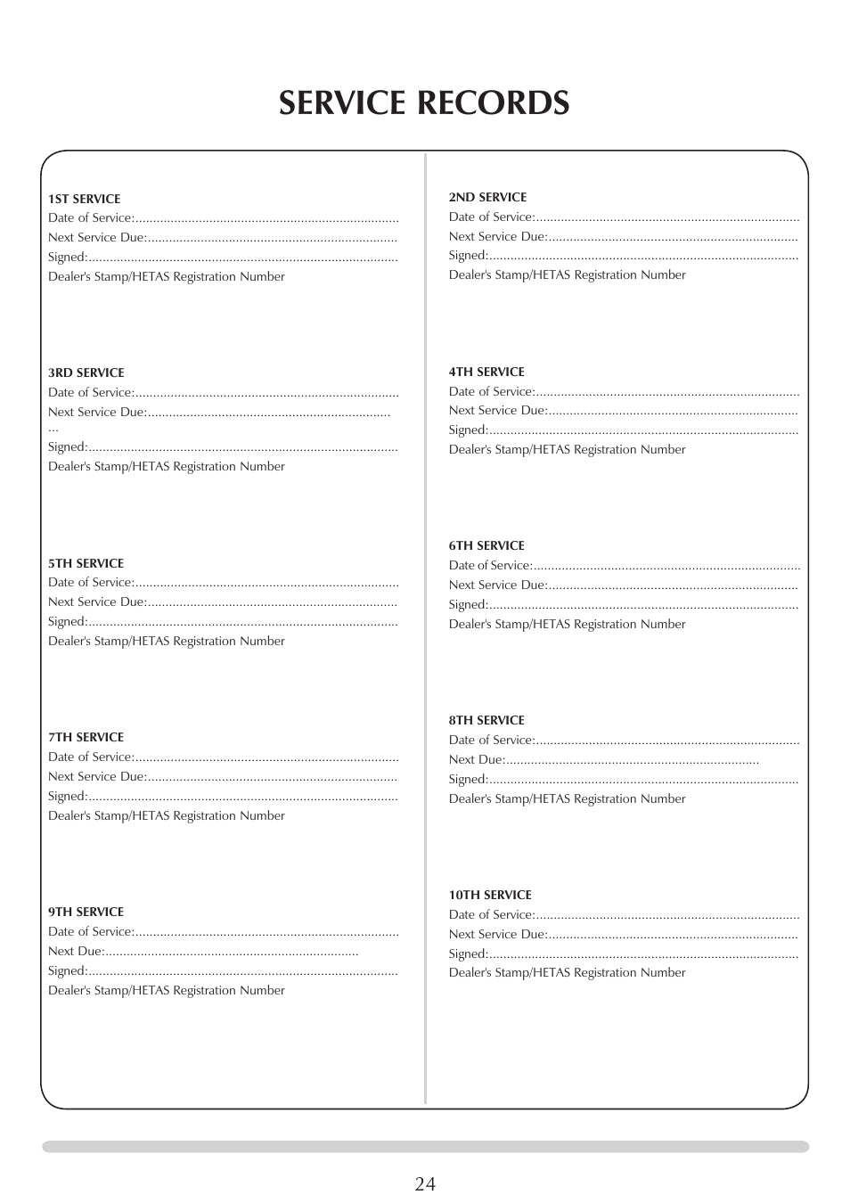 Service records | Stovax REGENCY 1000 User Manual | Page 24 / 26