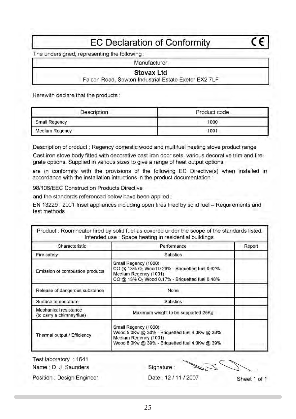 Stovax REGENCY 1000 User Manual | Page 25 / 26