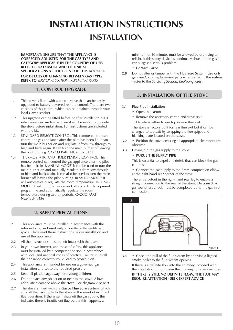 Installation instructions, Installation, Safety precautions 1. control upgrade | Installation of the stove | Stovax Huntingdon 30 User Manual | Page 10 / 23