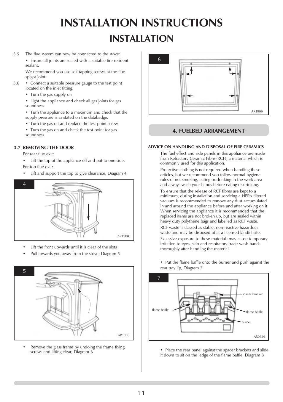 Installation instructions, Installation, Fuelbed arrangement 6 | Stovax Huntingdon 30 User Manual | Page 11 / 23