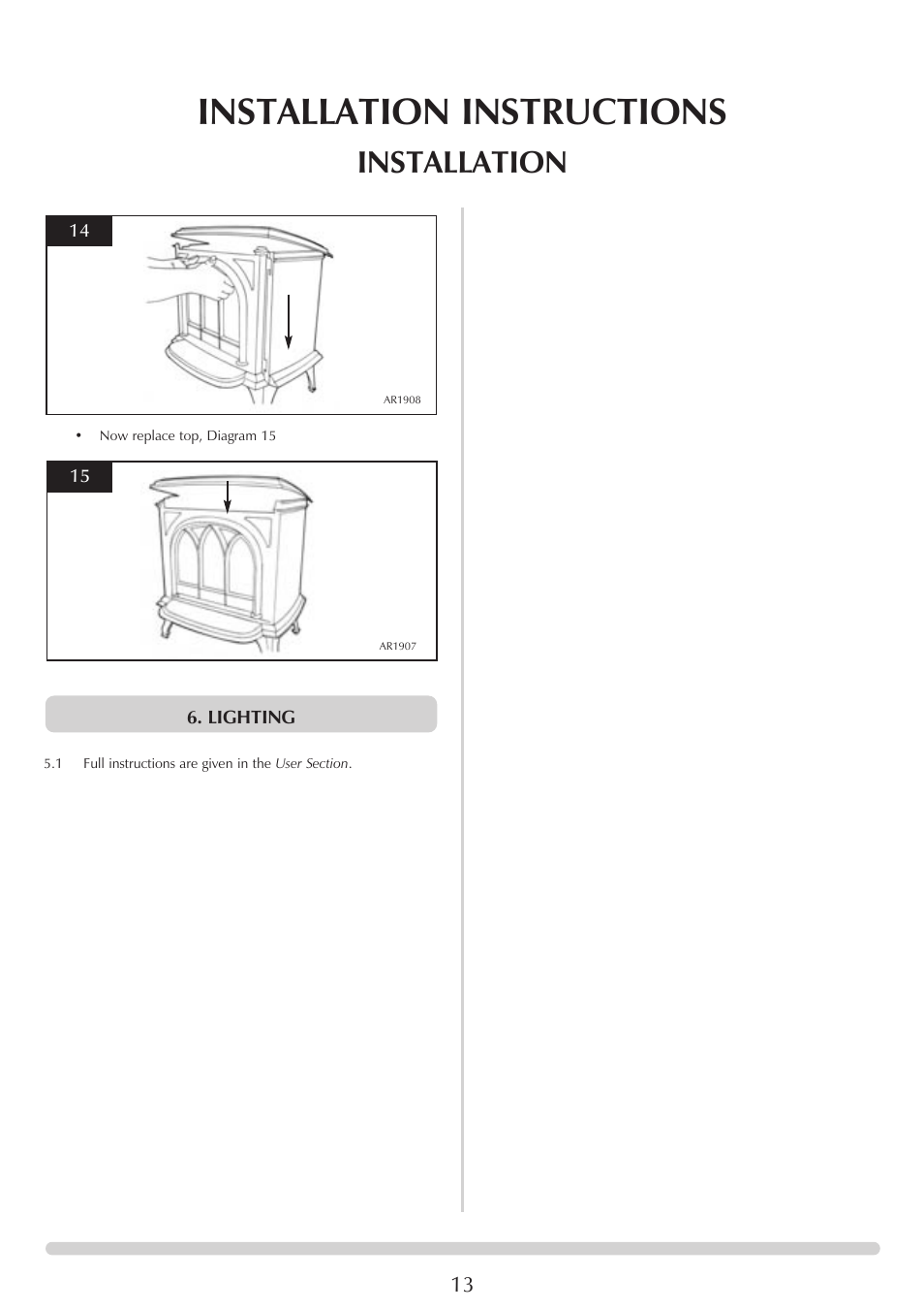 Installation instructions, Installation | Stovax Huntingdon 30 User Manual | Page 13 / 23