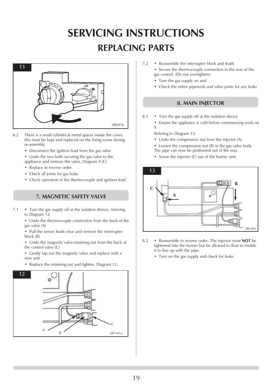 Servicing instructions, Replacing parts | Stovax Huntingdon 30 User Manual | Page 19 / 23