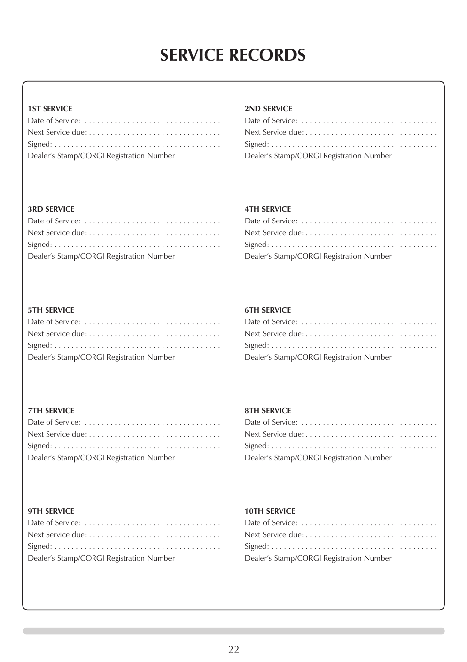 Service records | Stovax Huntingdon 30 User Manual | Page 22 / 23