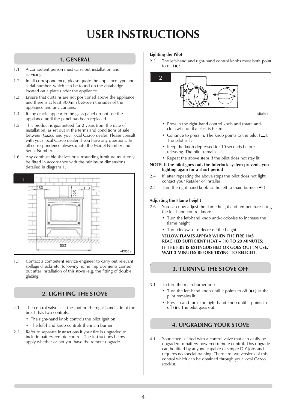 User instructions, Lighting the stove, General | Upgrading your stove 3. turning the stove off | Stovax Huntingdon 30 User Manual | Page 4 / 23