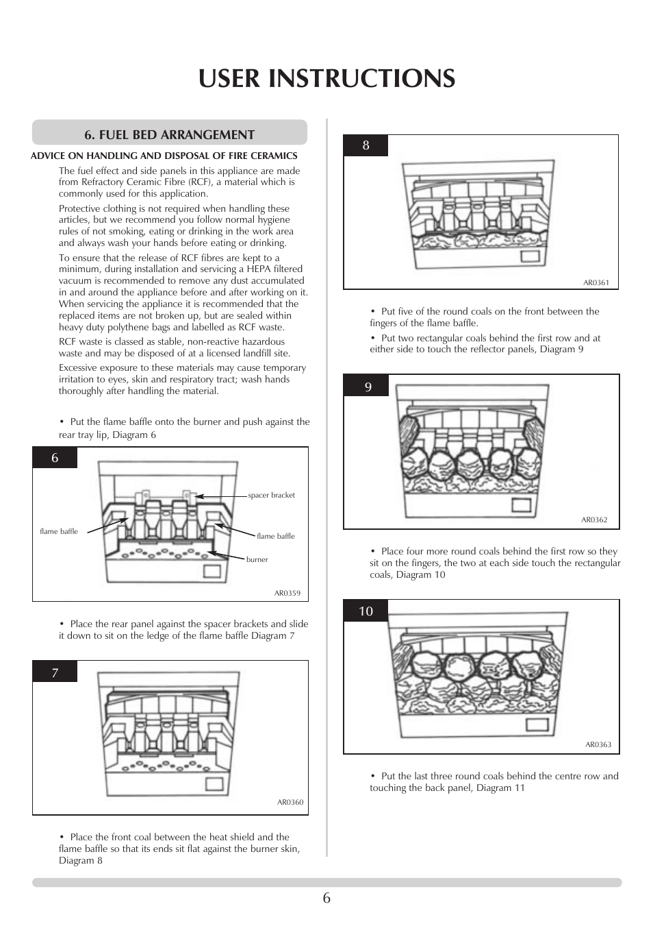 User instructions, Fuel bed arrangement | Stovax Huntingdon 30 User Manual | Page 6 / 23