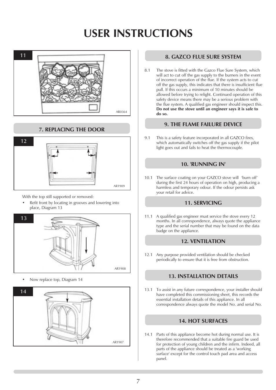 User instructions, Replacing the door | Stovax Huntingdon 30 User Manual | Page 7 / 23