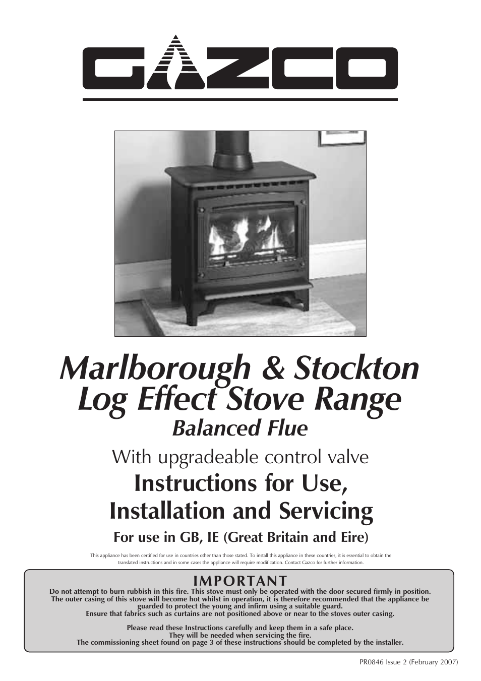 Stovax Marlborough & Stockton Stockton Log Effect Stove Range User Manual | 27 pages