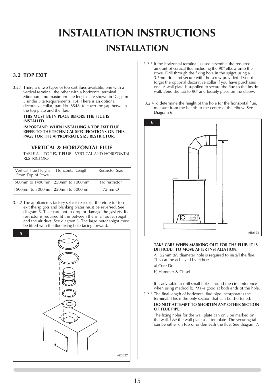 Installation instructions, Installation, 2 top exit | Vertical & horizontal flue | Stovax Marlborough & Stockton Stockton Log Effect Stove Range User Manual | Page 15 / 27