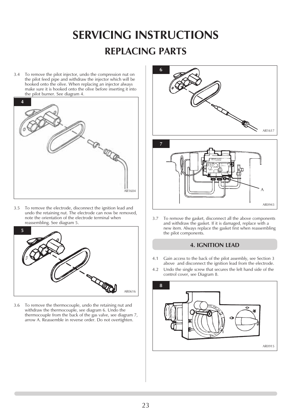 Servicing instructions, Replacing parts, Ignition lead | Stovax Marlborough & Stockton Stockton Log Effect Stove Range User Manual | Page 23 / 27