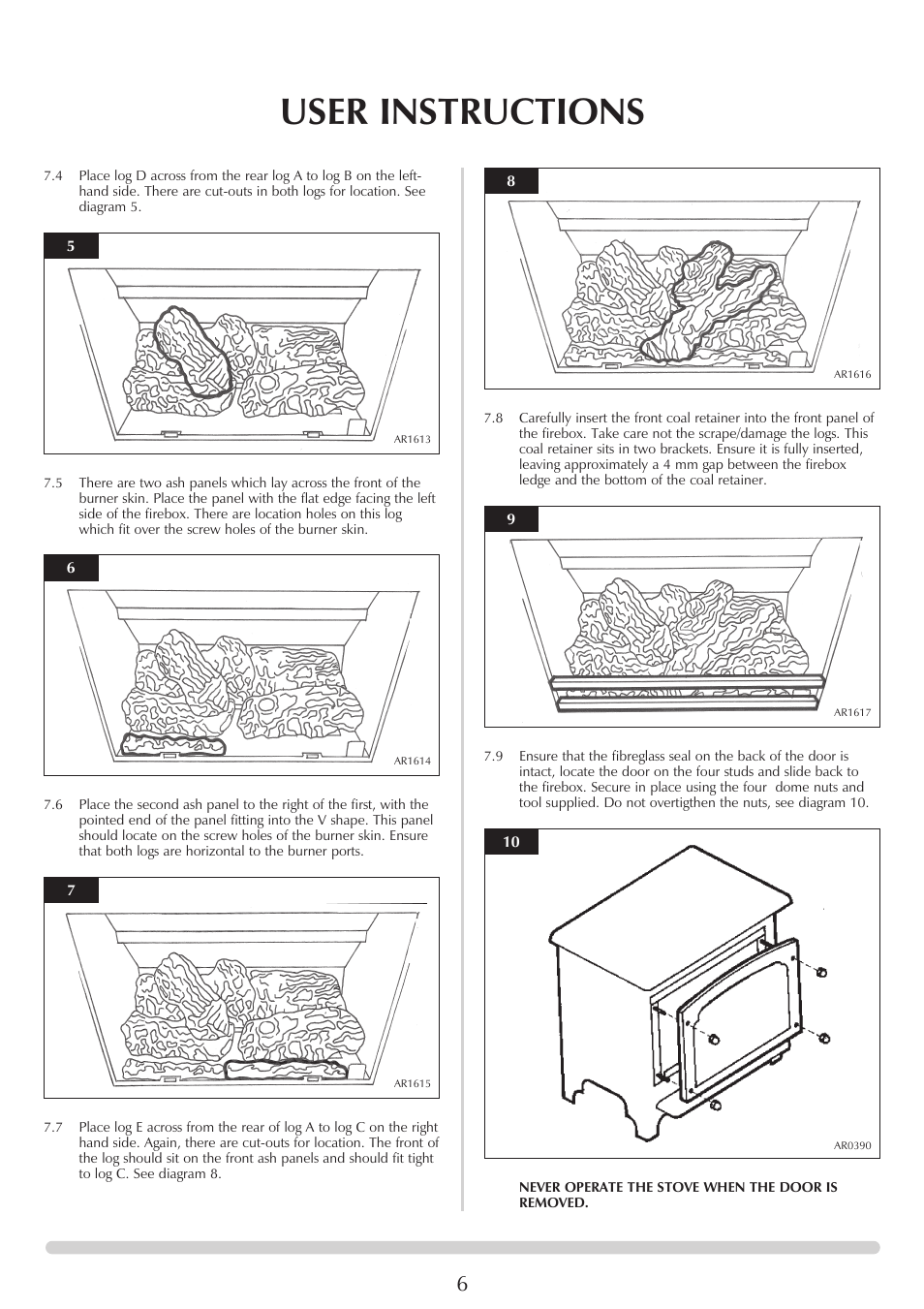 User instructions | Stovax Marlborough & Stockton Stockton Log Effect Stove Range User Manual | Page 6 / 27