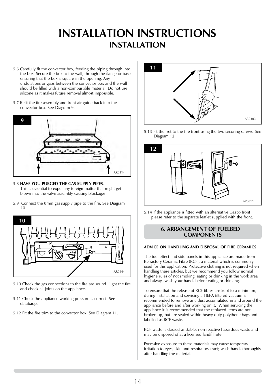 Installation instructions, Installation, Arrangement of fuelbed components | Stovax 8455 User Manual | Page 14 / 26